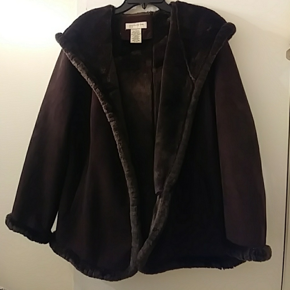 Faux Suede and Fur Coat